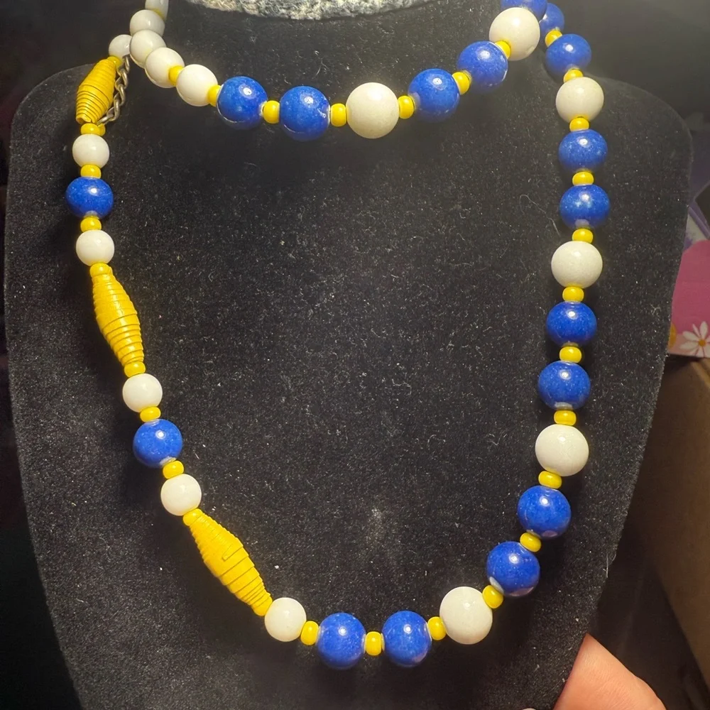 Artisan‎ Blue and Yellow Beaded Necklace